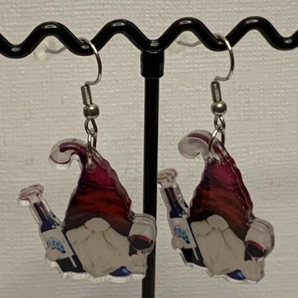 Gnome Earring, Dwarf Earring, Elf Earring, Wine Earring, Christmas Earring, Gift - Picture 3 of 4